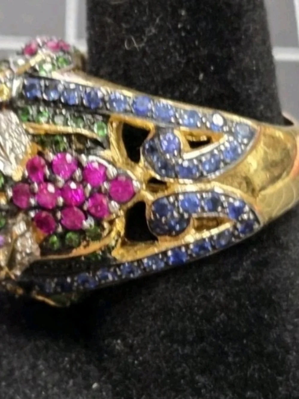 ✨ 18K Yellow Gold Multi-Gemstone & Diamond Ring 💜 Amethyst Cabochon Size 7¼